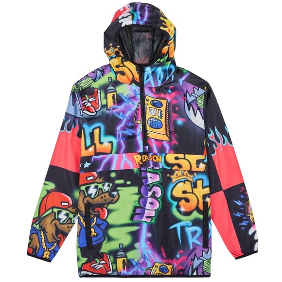 Reason Anorak Half-Zip Jacket Men’s Medium Graffiti Streetwear Dog Boom Box - Picture 1 of 8